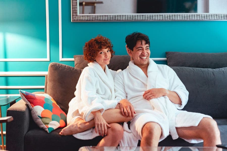 Waffle and terry Turkish cotton bathrobe with piped trim