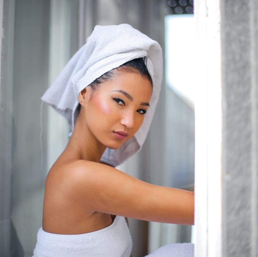 Matched set of neutral Turkish cotton bath, hand and face towels